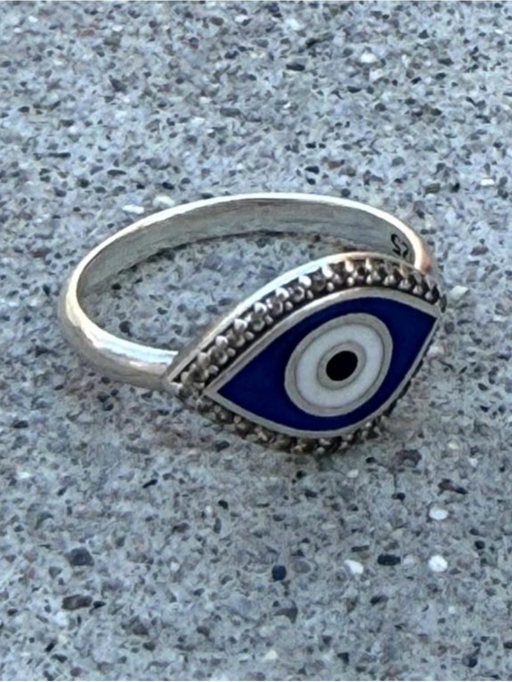 Sterling Silver 925 Evil Eye Protection Blue & White Gemstone Ring Size 7